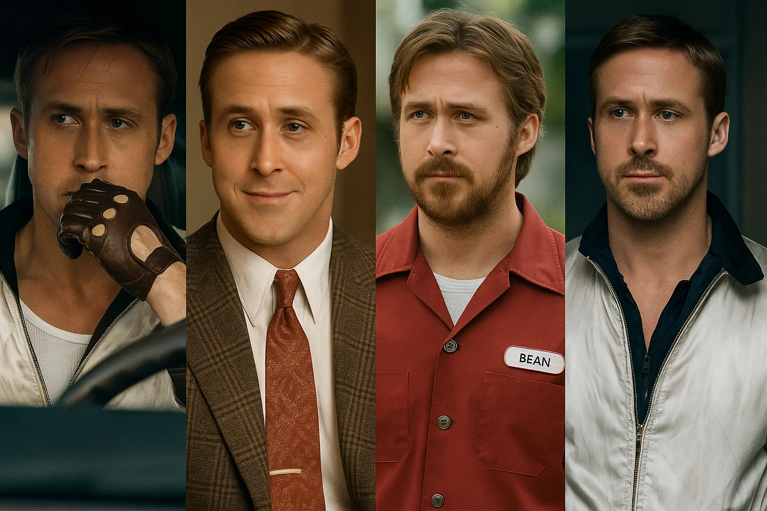 Ryan Gosling portraying his most iconic movie characters across different films.