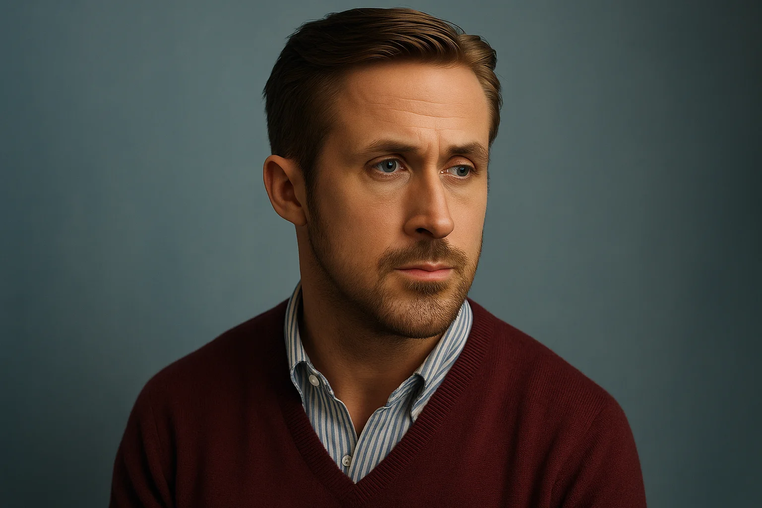 Ryan Gosling looking thoughtful as he prepares for a complex role, showcasing his method acting approach.